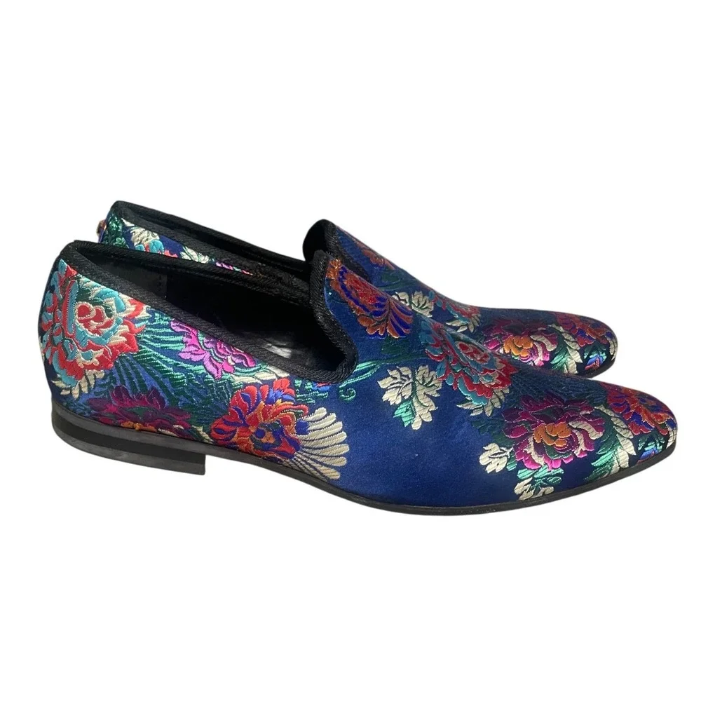 Moretti Black Label Floral Tapestry Smoking Loafer Men's 10